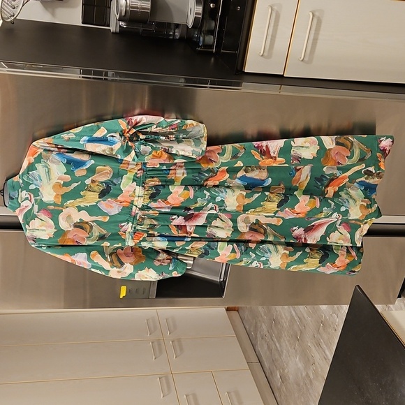 💕ALEMAIS💕 Arlo Shirt Dress ~ Multi-Color Abstract Watercolor Floral Print 8 - Picture 13 of 16